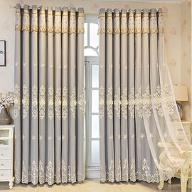 Amidoudou 1 Pair European Double Layer Curtains Luxury Embroidered Curtains for Living Room Bedroom (Grey,52x84 Inch)