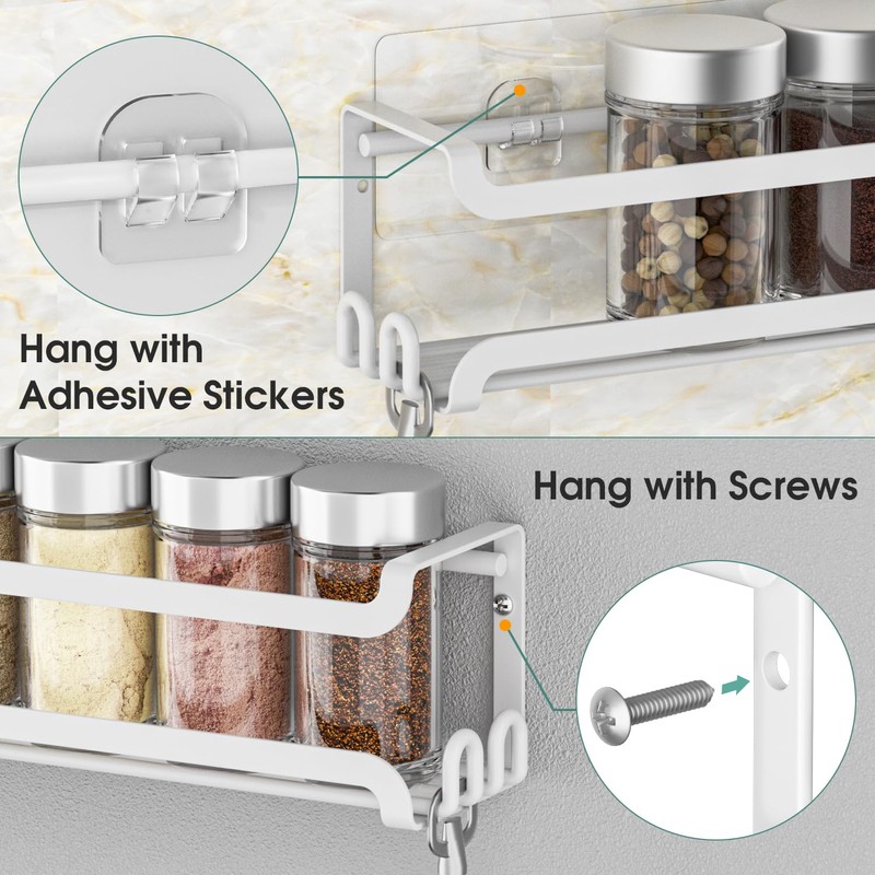 LUCYCAZ 2 Pack Wall Mounted Spice Rack for Spice Jars
