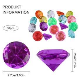 Ezydka Pack of 30 Gemstones for Children 30 mm Diamonds Children, Acrylic Diamonds Decoration Colourful, Gemstones Children Large Play Diamonds for Vases, Table Decoration, Party Bags, Wedding