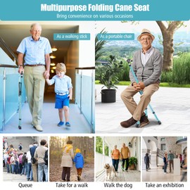 Goplus Walking Cane with Seat, Folding, Heavy Duty Aluminum Alloy Crutch Chair with LED Light and Retractable 3 Legs, Portable Seat Cane, Lightweight Walking Stick for Seniors Elderly