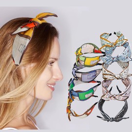 XXFBJNMD Women Sweet Bow Headbands Fashionable Print Knot Headbands Nonslip Wide Headband Suitable for Women's Outing Hair Accessories(Beige)