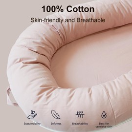 CooCooBaby Deluxe Infant Lounger, Baby Nest Cover for Baby Girls & Boys, Newborn Essentials for Baby 0-12 Months, 100% Cotton (DustyRose)