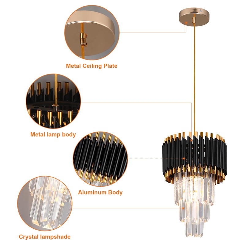 Kaniker Crystal Chandelier Gold Pendant Light Fixtures Modern Round Crystal