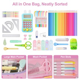 BrainyBees Pencil Case for Girls - Cute Zipper Pencil Pouch for Girls Sparkly Kids Pencil Box Pencil Bag for School, Pencil Cases Only (Pink Butterfly)