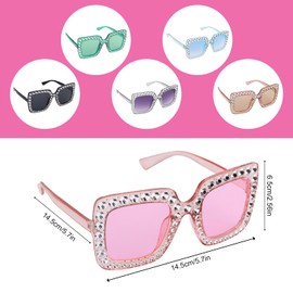 Mikovivi Set of 6 Rhinestone Sunglasses, Square Thick Frame, Glittering Sunglasses, Stylish Cool Bling Sunglasses for Unisex Men and Women, Costume Dressings (6 Colours)