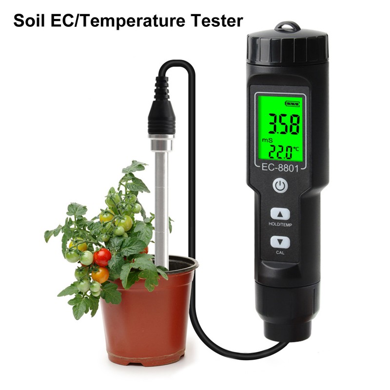 Soil EC Temperature Tester with Backlight Portable Conductivity Meter Hydroponics