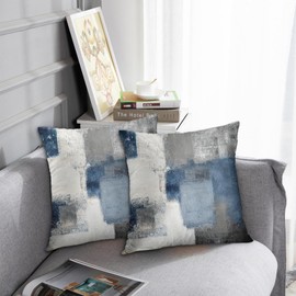 Emvency Set of 2 Blue White and Gray Throw Pillow Covers Modern Abstract Painting Decorative Sofa Pillow Cases Home Decor Standard Square 20x20 Inches Pillowcases
