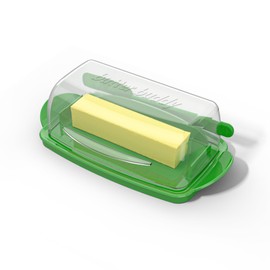 Butter Dishes with Lid for Countertop Refrigerator, Clear Butter Dish Plastic Flip Top Lid Butter Container with Spreader, Non-Slip Bottom Butter Holder Keeper (Transparent Cover Green)