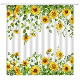 MSAYNFG Sunflower Leaves Shower Curtain Watercolor Plants Yellow Floral Lvy Lush Botanical Nature Garden Fabric Bathroom Decor Set with Hooks(70" Wx70 H)