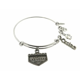 Envious Gems Welcome To Las Vegas Silver Tone Expandable Wire Bracelet