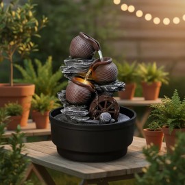 Waterwheel-shaped Resin Statue Hand-painted Flowing Water Scene Business Gift Outdoor Holiday Decoration Living SpaceColor: As picture, Size: One Size