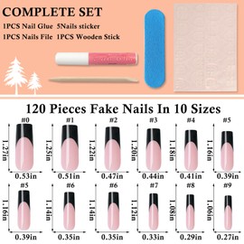 LoveOurHome 120pc French Tips Press on Nails XL Fake Nail Extra Long Press on Nail Square False Nail Acrylic Black Tips Press Square Long Artificial Nail with Glue Adhesive Tabs for Women Girls