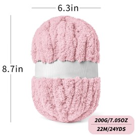 (10 Skein) Pink Fluffy Chenille Chunky Yarn for Crocheting, Super Jumbo Bulky Yarn for Hand Knitting Blanket, Big Soft Thick Crochet Yarn (24 yds /7.05 oz Each)