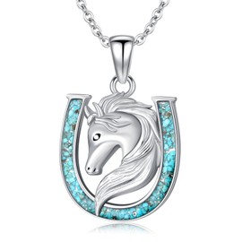YYmqmq Horse Necklace 925 Sterling Silver Turquoise Horseshoe Pendant Necklace Horse Jewelry Gifts for Women Horse Lovers