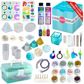 MODDA Epoxy Resin Kit with Video Course, Includes Color Pigment, Silicone molds, Necklace Cord, Earring Hooks for Jewelry Making, Epoxy Resin Starter Kit for Beginners, Adults,Complete Craft Set