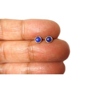 Round Blue LAPIS LAZULI Sterling Silver Stud Earrings 925-4 mm