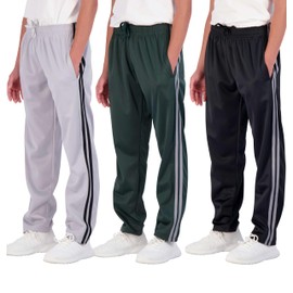 Real Essentials 3 Pack: Boys' Tricot Open Bottom Fleece-Lined Sweatpants with Pockets- Set 7,S (8-10)