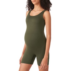 POSHDIVAH Women's Maternity Bodysuit Pregnancy Shapewear Sleeveless Tank Top Shorts Romper Leotard Jumpsuit for Photoshoot Work Green Large