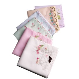 Assorted Ladies Novetly Embroidered Cotton Soft Handkerchiefs Scalloped Hankies 3PCS