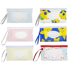 6 Pcs Baby Wipes Dispenser, Extra Large Waterproof & Dustproof Wet Wipe Bag, Portable Refillable Travel Wipes Container with Hanging Loop, Reusable for Diaper Bags, Cars, Camping (Indoor & Outdoor)