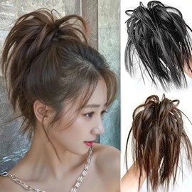 Magpie Hair Thorn Bun Feather Clip Wig (KYR-WFHHVZU) Select 3 Dark Brown / 까치머리 가시번 깃털 집게 부분 가발 (KYR-WFHHVZU) 선택3 다크 브라운