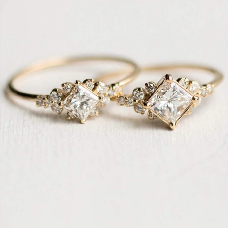 Lzz Fashion Lady Crystal Ring Gold Plated Square Zircon Ring