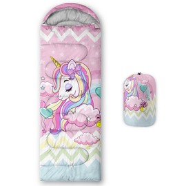 QOOMO Kawaii Unicorn Printed Camping Sleeping Bags,3 Season Warm & Cool Weather,Lightweight,Waterproof Sleeping Bags for Adults & Kids,Traveling,and Outdoors,Camping Gear Equipment,31x90inch