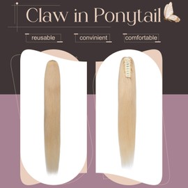 Elailite Real Hair Ponytail Extensions with Clip Hair Extensions Ponytail Braid Remy Straight Human Hair #24 Natural Blonde 45 cm