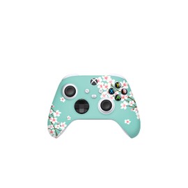 ZOOMHITSKINS Glitter Controller Skin Compatible with X1 Series S and X1 Series X, Vinyl Sticker Technology, Sakura Aqua Teal Japan Cherry Blossom Anime, Precisely Cut, Glitter Overlaminate
