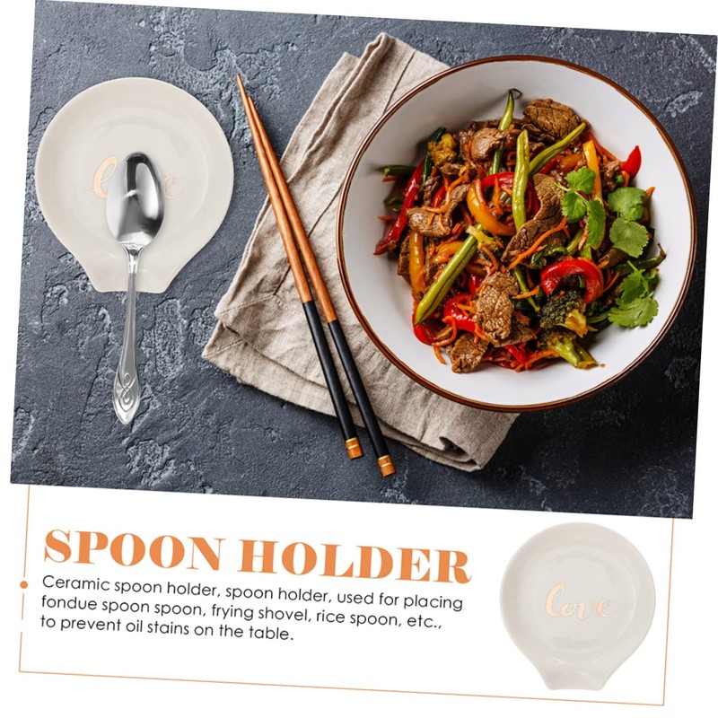Ciieeo 2Pcs Elegant Ceramic Spoon Rest Compact Spoon Tray for