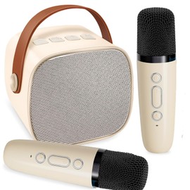 Mini Karaoke Machine for Kids Adults, Portable Bluetooth Speaker with 2 Wireless Microphones, Funny Toys Christmas Birthday Gifts for Kids Ages 4-12 Years Old Toddler Teens (Khaki)
