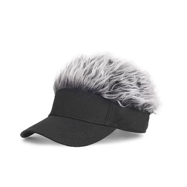 TTETNLY Hair Visor, Sun Visor with Wig, Hat, Hair, Door, Outdoor, Golf, Joke Goods, Hipp-Hop, Sunshade, Fishing, Unisex, Black + Gray Hair, 32.0 cm