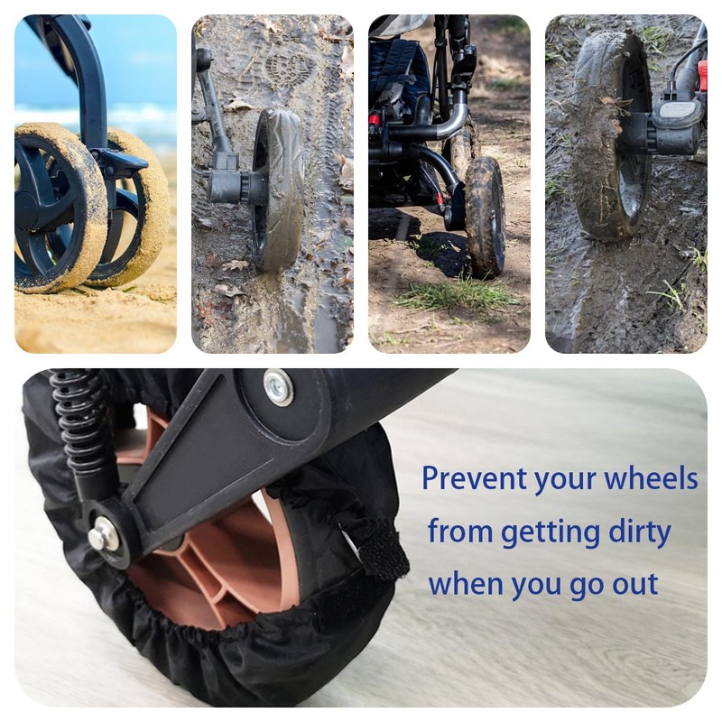 2 Pcs Stroller Wheel Protectors Black Dustproof Stroller Wheelchair Tire