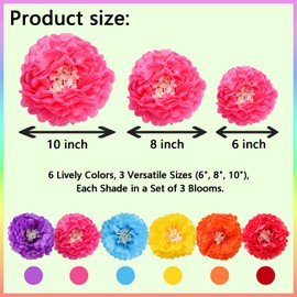 Fumwase Fiesta Paper Flowers Mexican Theme Party Decorations Tissue Paper Flowers Mexican Carnival Colorful for Floral Tropical Party Backdrop Wedding Birthday Craft Wall Decor Baby Shower 18Pcs