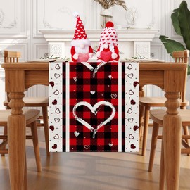 Linen Love Hearts Valentine's Day Table Runner 13 x 72 Inch Wedding Seasonal Holiday Anniversary Decorations and Supplies for Home Kitchen Dining Room Table