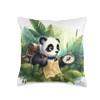 Panda Explorer In A Jungle With A Compass. Map Backpack