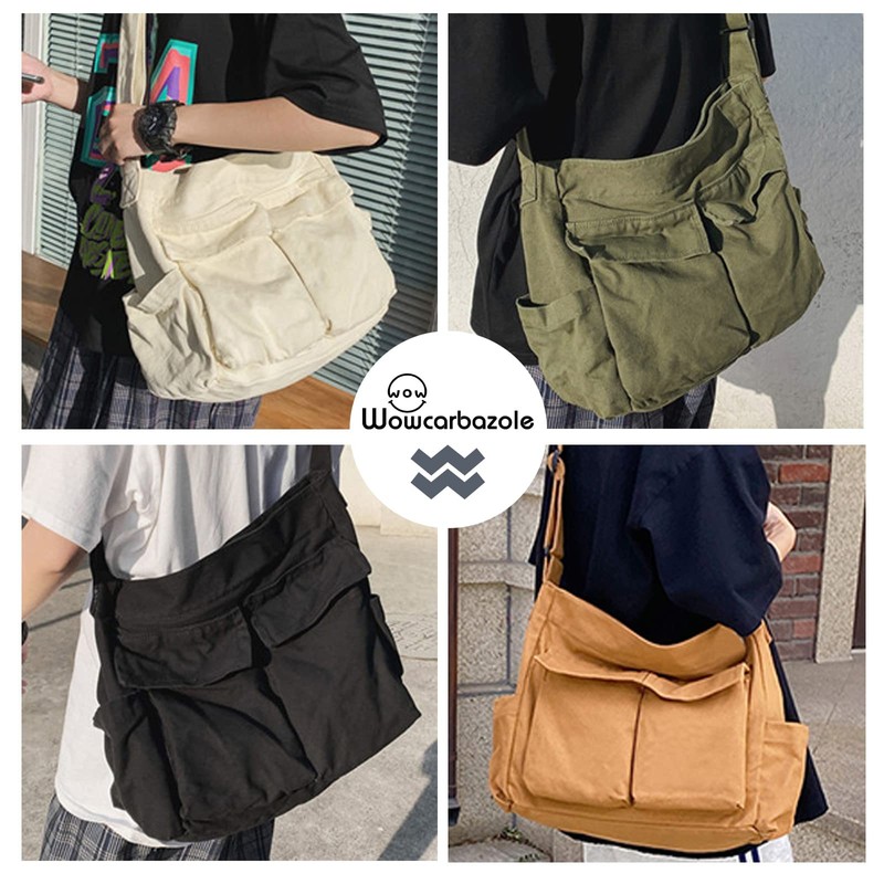 Wowcarbazole Tote Bag, Canvas, Large Capacity, Shoulder Bag, Solid Color,