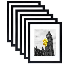 BSRHOME 11x14 Picture Frame Set of 6 with Plexiglass, Display Pictures 8x10 with Mat or 11x14 Without Mat for Tabletop Display and Wall Mounting Black