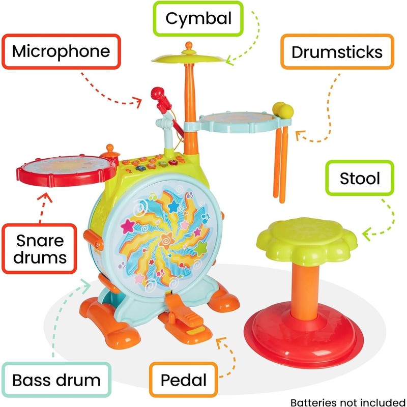Prextex Kids Drum Set-Toddler Drum Set Includes Toy Microphone, Adjustable