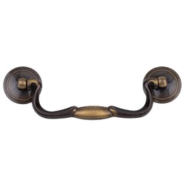 Satin Antique Brass Drawer Bail Pull | Centers: 4-1/2" | Handle for Antique Cabinet, Vintage Cupboard, Old Desk | Reproduction Furniture Hardware | BP12-DAB (10)