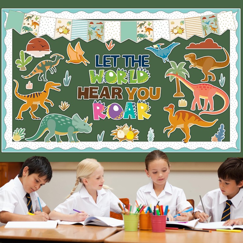 ojustbeok 60pcs Dinosaur Bulletin Board Classroom Decorations Summer Animal Let
