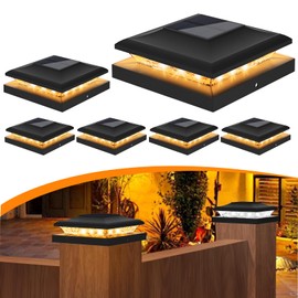 TSUNESLUX 6x6 Solar Post Cap Lights 6 Pack for Wooden Post - Fits 5.5x5.5 Wood & 5x5 Vinyl Posts, Outdoor Waterproof Fence Lights with 24 LEDs, Deck/Patio/Yard Decorations, 2 Color Modes (3000K/6000K)