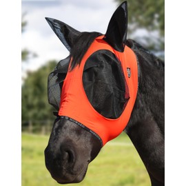 Harrison Howard Horse Fly Mask with Forelock Opening Stretch Breathable and Comfortable for Horses UV -Protection Orange L