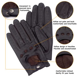 Mens Touchscreen Unlined Leather Driving Gloves,Brown,M