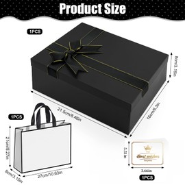 Black Gift Boxes Premium Present Box with Lid 21.5x16x8cm,High Hardness,Large Space,Gift Box for Presents with Bags,Raffia,Cards,Designed for Birthdays Valentine's Day Anniversaries Holidays