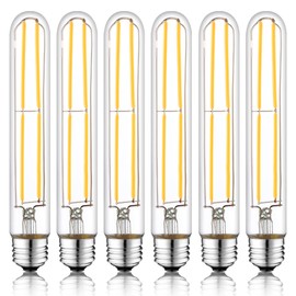 NOVELUX 7.3 Inch E26 Led Bulb 6W, Equal 80 Watt 3000K Warm White Edison Bulbs Dimmable, T10 T9 Long Tubular Clear Glass Light Bulb 800LM for Pipe Pendant Chandeliers Wall Sconces - UL Cert 6Pack