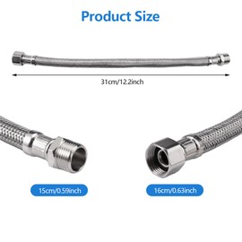 Pack of 2 Flex Hose 3/8 Inch, Throw and Male Thread, Tap Hose Extension, Connection Hose with Stainless Steel Braid, for Tap Angle Valve, Kitchen Tap, Cistern (31 cm)