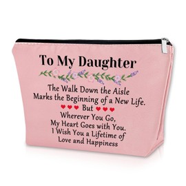 Daughter Wedding Gifts from Mom Pink Makeup Bag Gifts for the Bride on Her Wedding Day Cosmetic Bag to My Daughter Gifts from Mom and Dad Bride to Be Gifts for Her Bridal Shower Travel Pouch