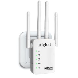 1200Mbit/s WLAN Amplifier, WLAN Repeater Dual Band 2.4G & 5G, WiFi Signal Booster up to 2600sq.ft Internet Repeater with Ethernet, 3dBi x4 Antennas Compatible with All WLAN Devices, AP Mode