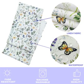 WELLYUK Flowers Table Runner 13 X 72 INCH, Spill Resistant Spring Farmhouse Burlap Summer Daisy Butterfly Floral Kitchen Dining Table Decoration Linen for Home Party Festival